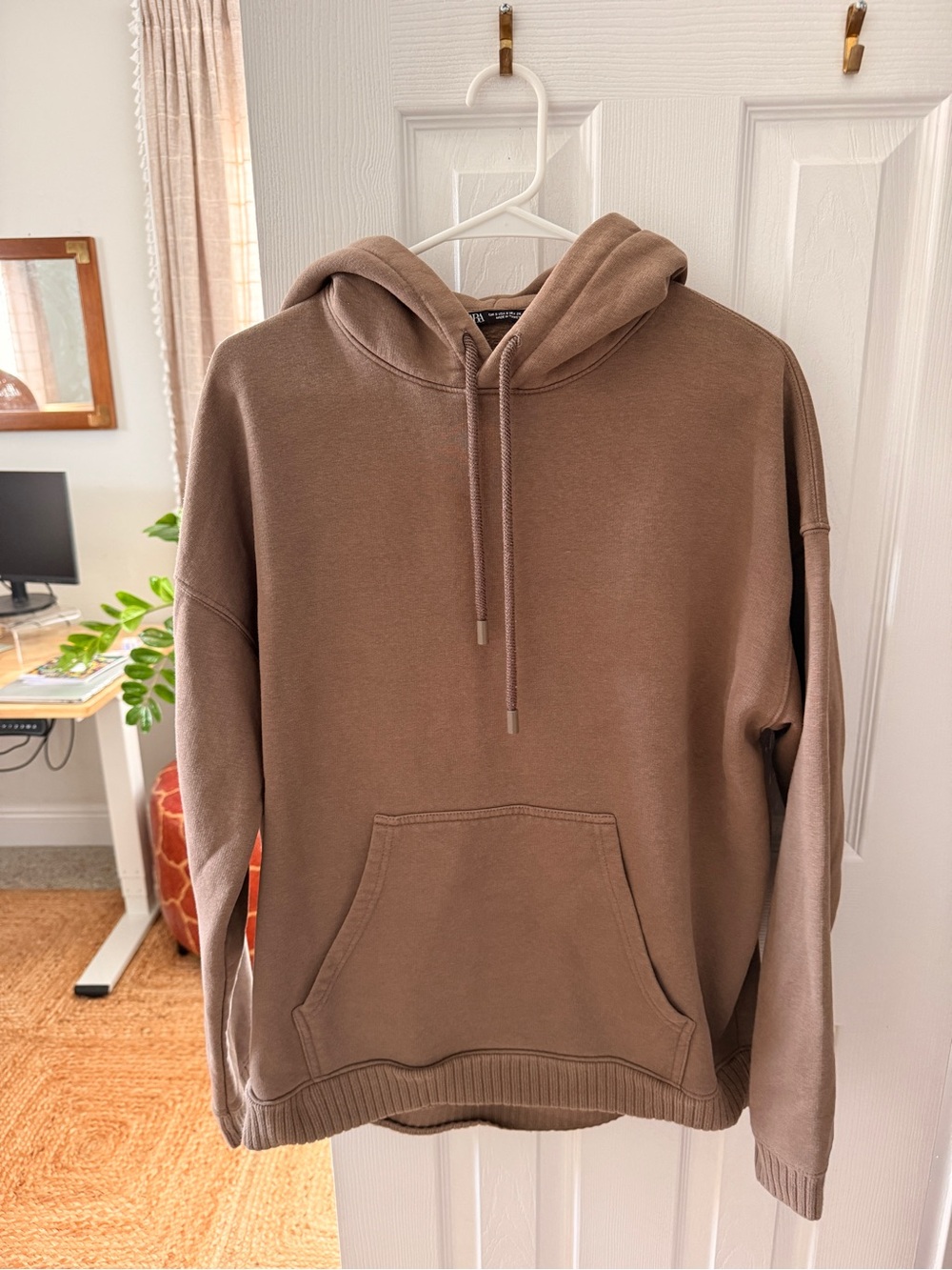 Zara Brown Pullover Hoodie with Drawstring